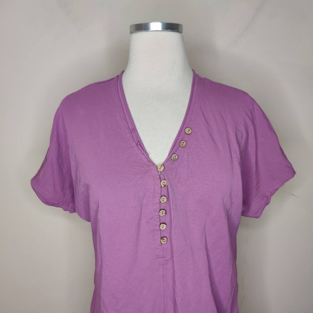 Lulu B Womens Top Size Purple Cotton V-Neck Henley Short‎ Sleeve - Picture 2 of 9